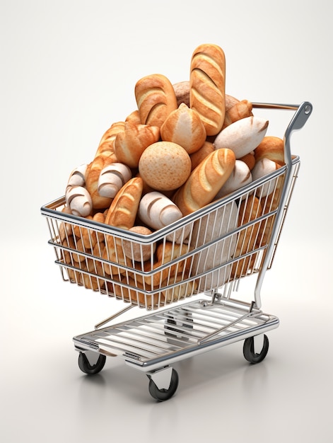 Renderización 3D del carrito de compras de dibujos animados