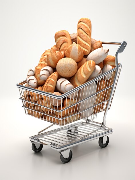 Renderización 3D del carrito de compras de dibujos animados