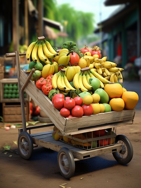 Renderización 3D del carrito de compras de dibujos animados