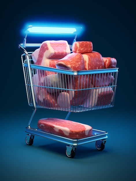 Renderización 3D del carrito de compras de dibujos animados