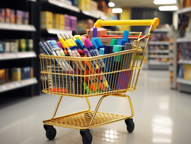 Renderización 3D del carrito de compras de dibujos animados