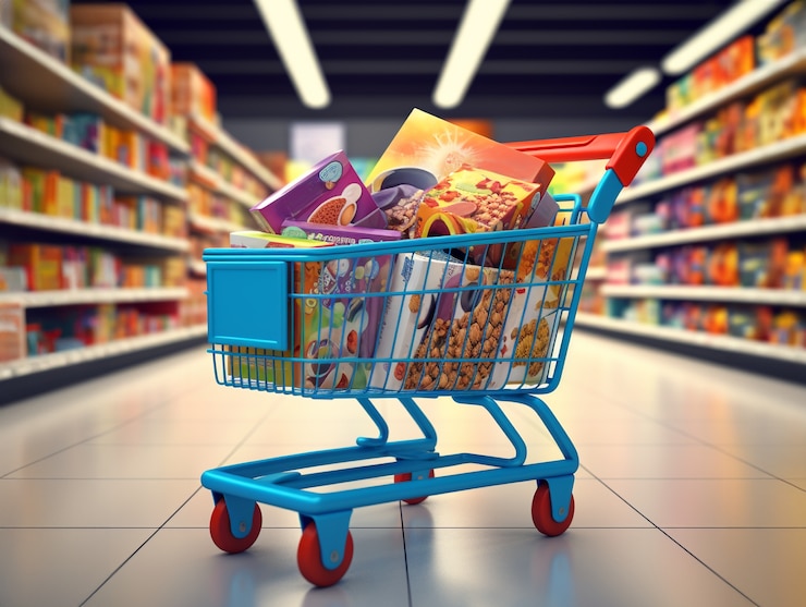 Foto gratuito renderización 3d del carrito de compras de dibujos animados