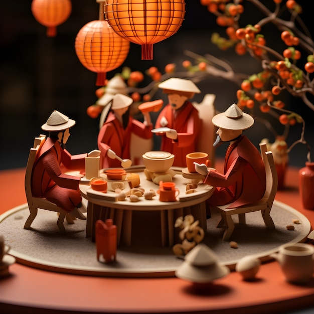 Renderización en 3D de la cena de reunión china