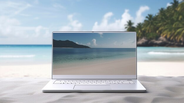 Renderización 3D de una computadora portátil en la naturaleza