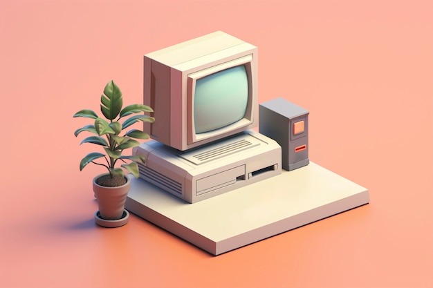 Renderización en 3D de una computadora retro
