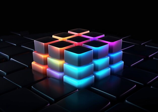 Renderización 3D de cubos abstractos y coloridos