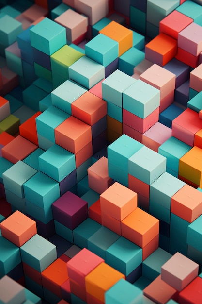Renderización en 3D de cubos de colores