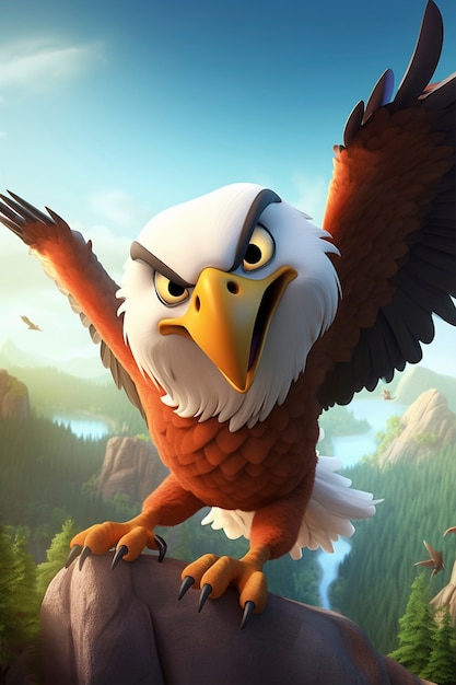 Renderización en 3D de dibujos animados como el águila