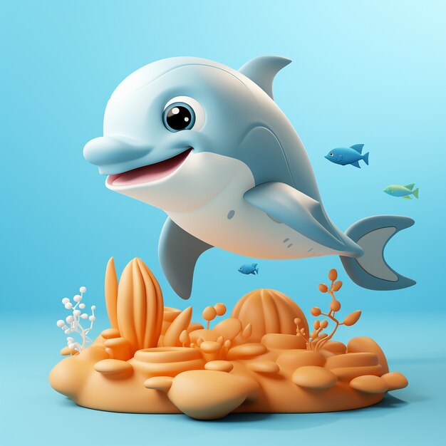 Renderización en 3D de dibujos animados como el delfín