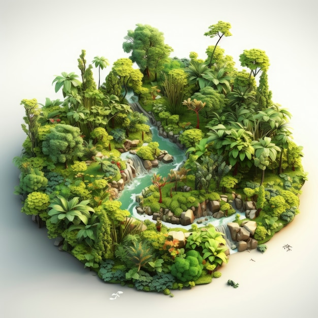 Renderización 3D de dibujos animados como el paisaje del bosque.