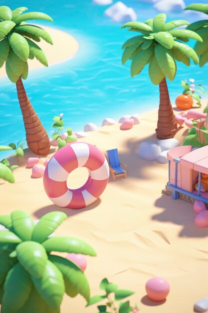 Renderización en 3D de dibujos animados como la playa