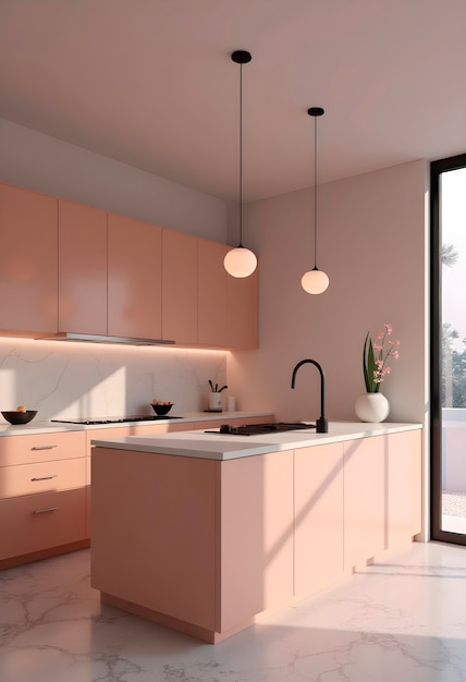 Renderización 3D del diseño interior concepto mínimo