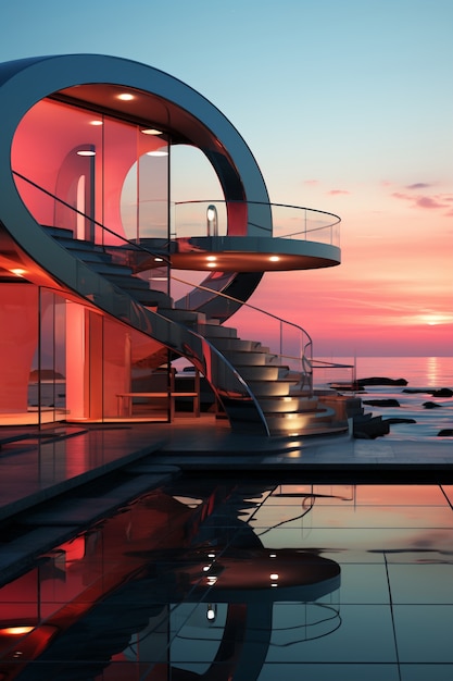 Renderización en 3D de un edificio abstracto