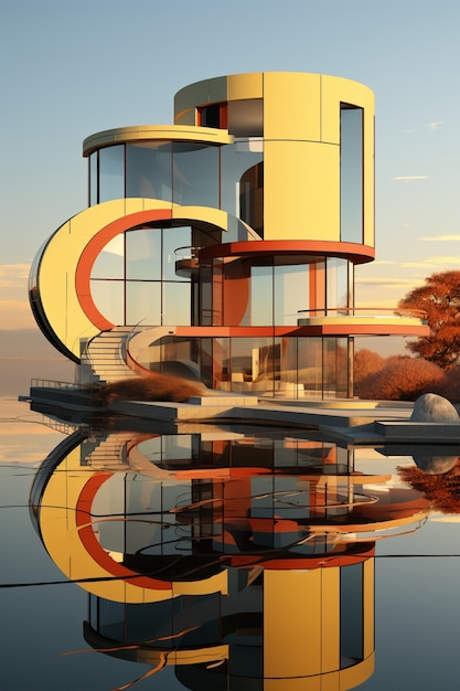 Renderización en 3D de un edificio abstracto