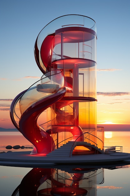 Renderización en 3D de un edificio abstracto