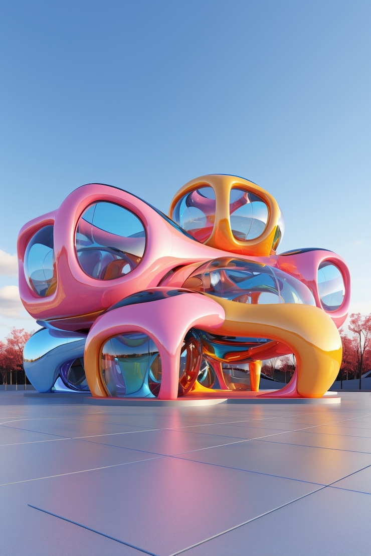 Foto gratuito renderización en 3d de un edificio abstracto