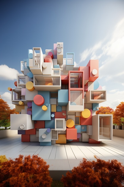Renderización en 3D de un edificio abstracto