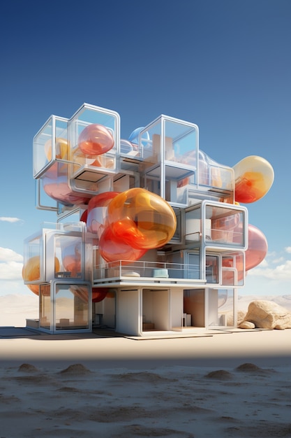 Renderización en 3D de un edificio abstracto