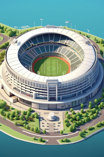 Renderización en 3D del edificio del estadio