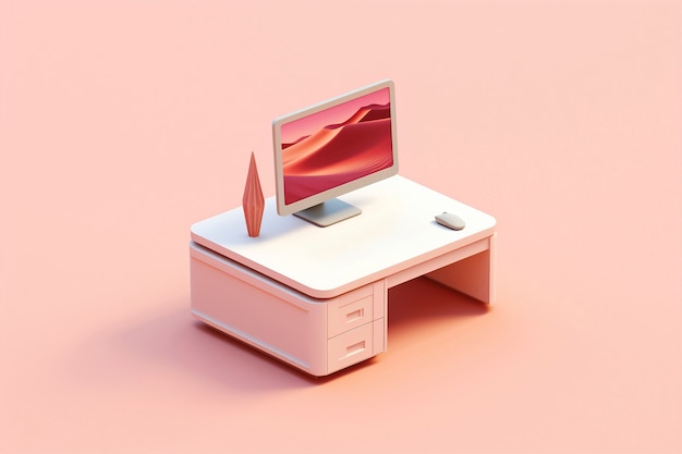 Renderización en 3D del escritorio de la computadora