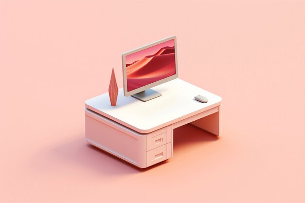 Renderización en 3D del escritorio de la computadora