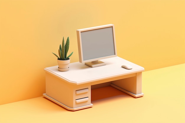 Renderización en 3D del escritorio de la computadora