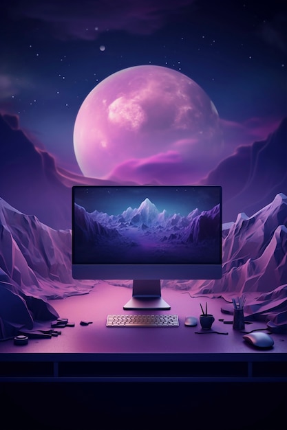 Renderización en 3D del escritorio de la computadora