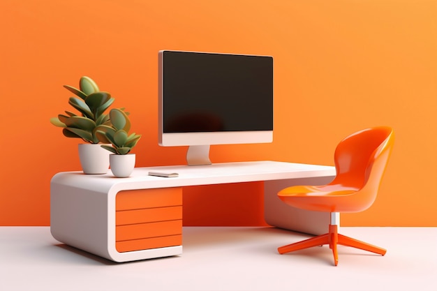 Renderización en 3D del escritorio de la computadora