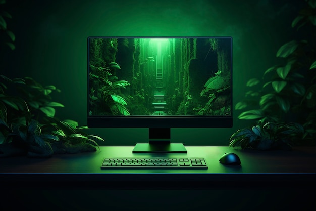 Renderización en 3D del escritorio de la computadora