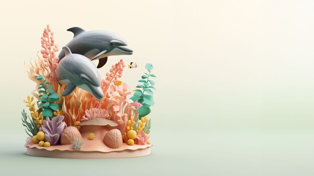 Renderización en 3D de la escultura del delfín