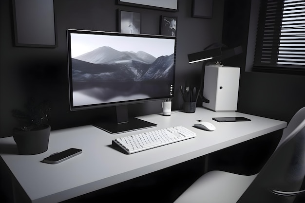 Foto gratuita renderización 3d del espacio de trabajo con teclado y ratón de computadora