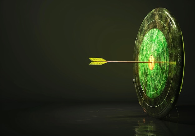 Renderización en 3D de la flecha golpeando el objetivo