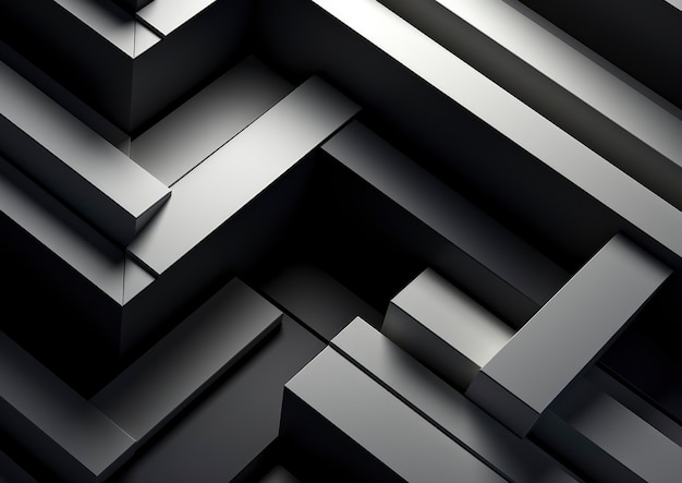 Renderización en 3D de un fondo geométrico abstracto en blanco y negro
