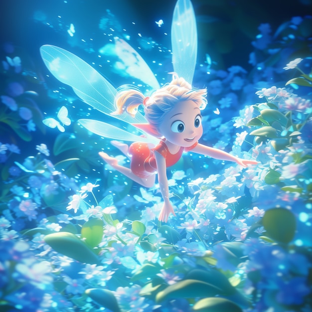 Renderización en 3D de un hada lindo