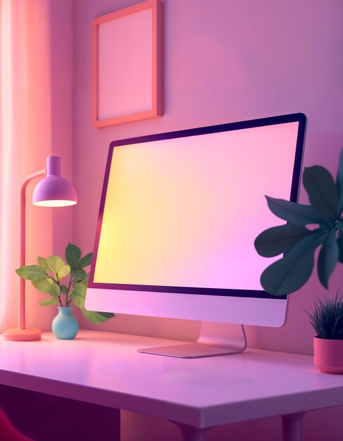 Renderización en 3D de la ilustración de la computadora de escritorio