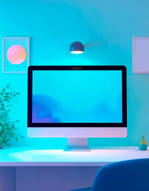Renderización en 3D de la ilustración de la computadora de escritorio