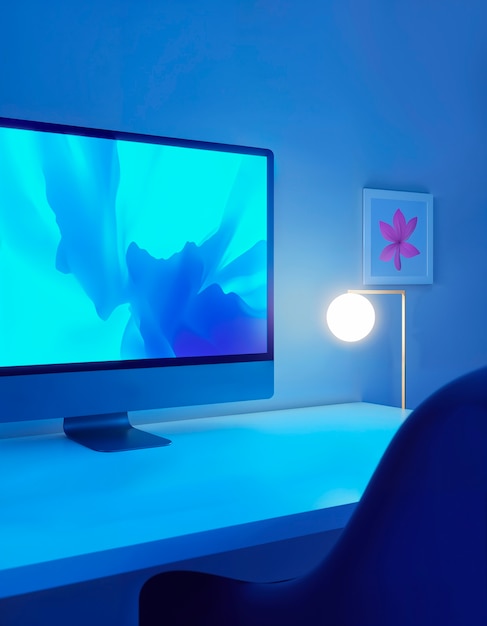 Renderización en 3D de la ilustración de la computadora de escritorio