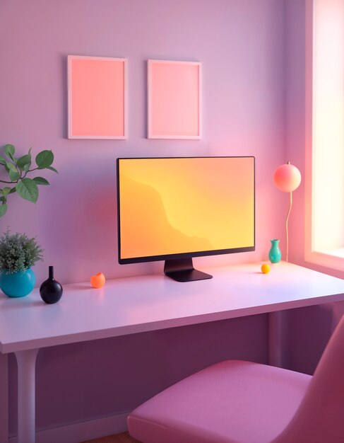 Renderización en 3D de la ilustración de la computadora de escritorio