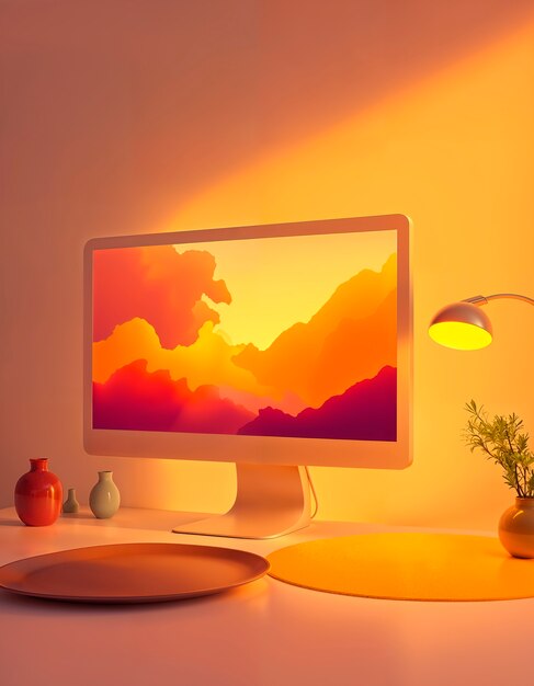 Renderización en 3D de la ilustración de la computadora de escritorio