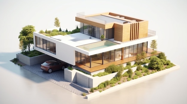 Renderización en 3D del modelo de la casa