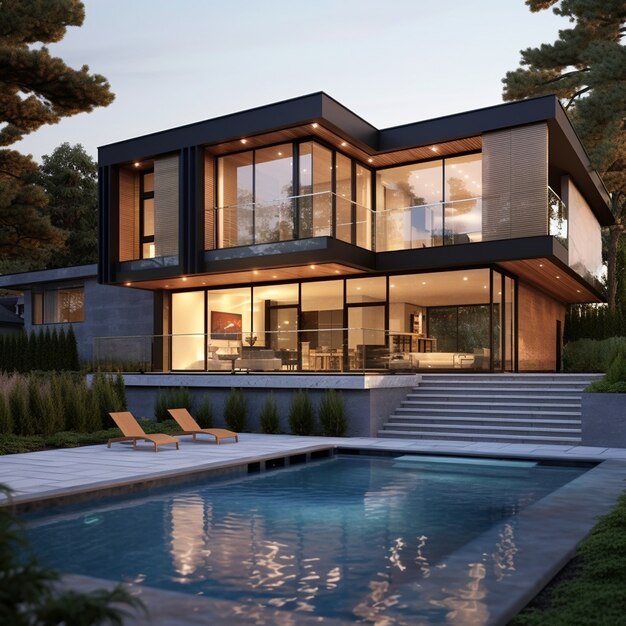 Renderización en 3D del modelo de la casa