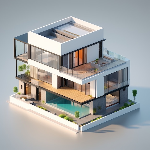 Renderización en 3D del modelo de la casa