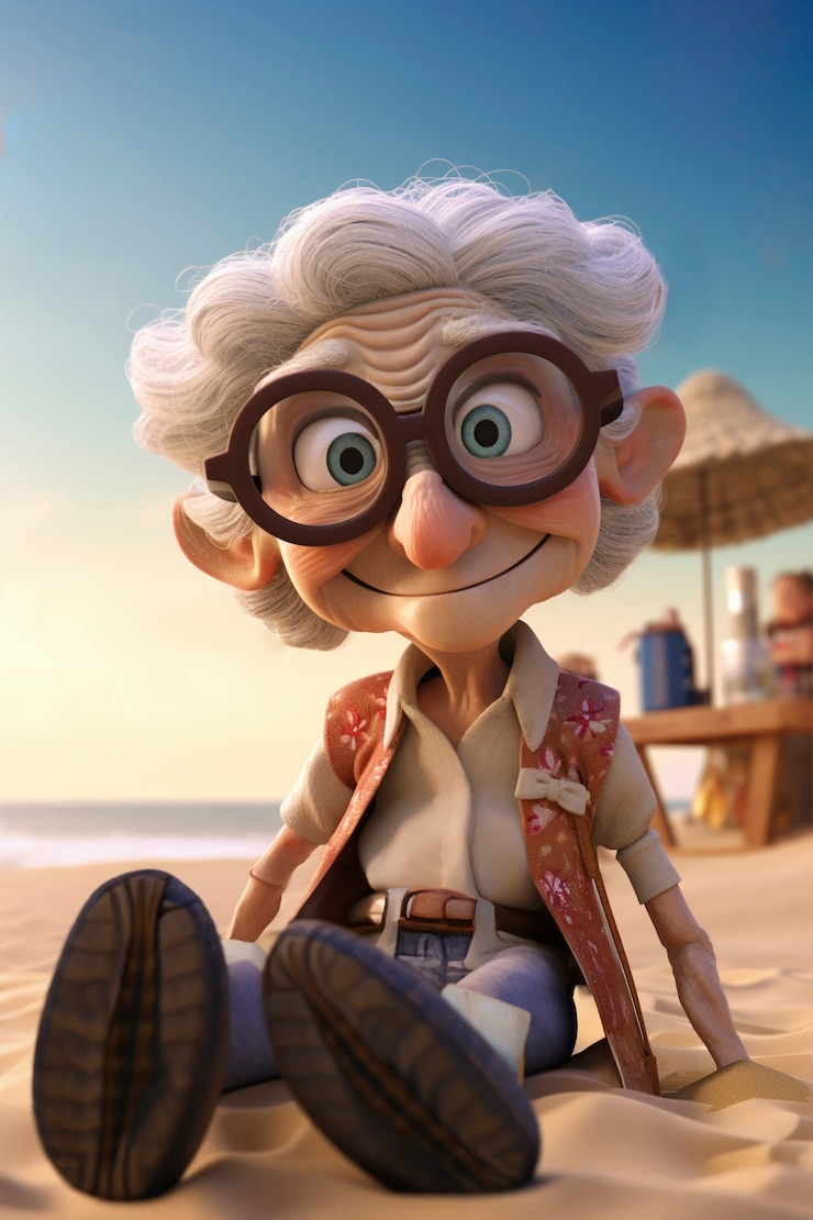 Foto gratuito renderización en 3d de una mujer de dibujos animados en la playa