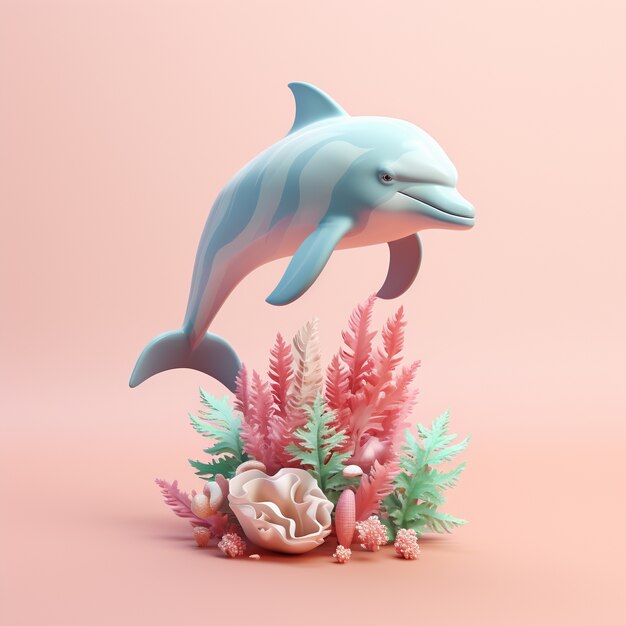Renderización en 3D de la natación de los delfines