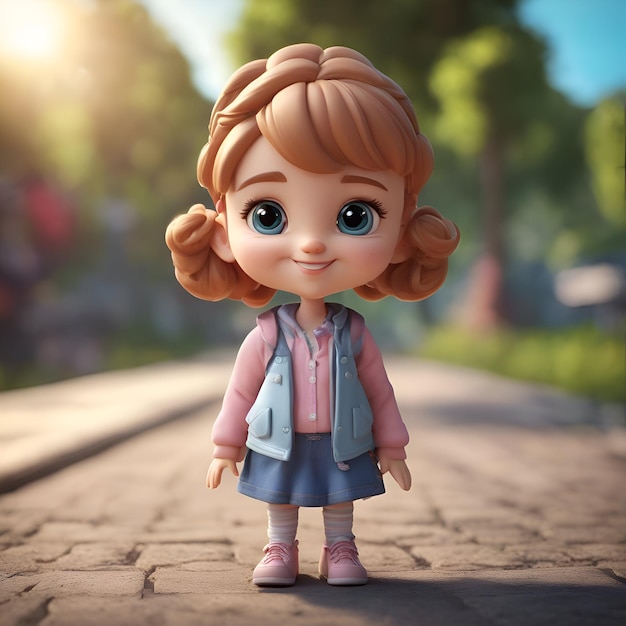 Foto gratuita renderización en 3d de una niña linda caminando en el parque