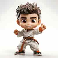 Foto gratuita renderización 3d de un niño de karate de dibujos animados en fondo blanco con sombra