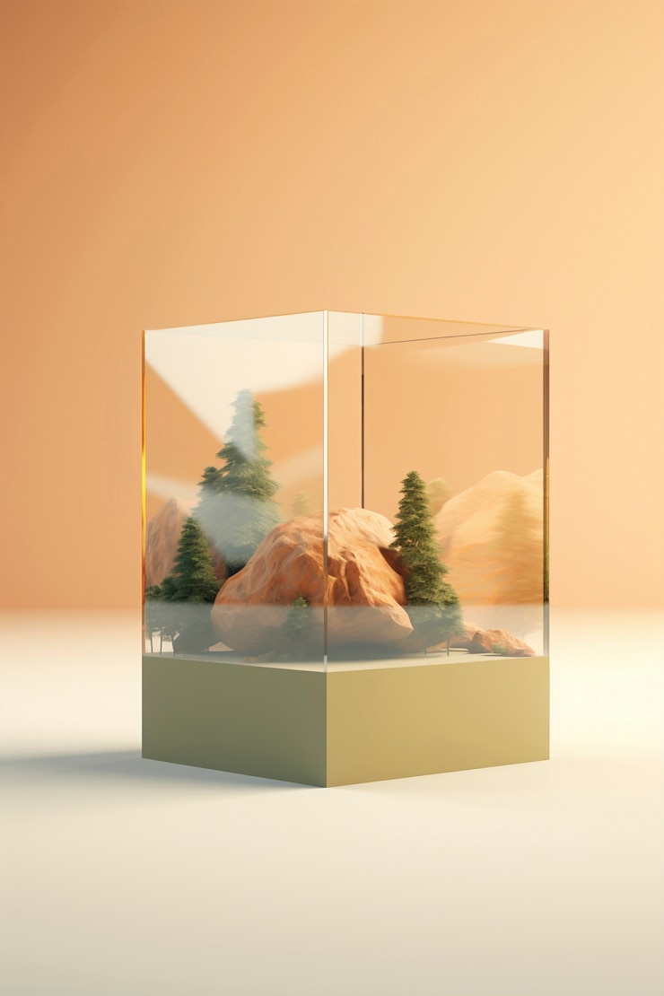 Foto gratuito renderización 3d del paisaje en cubo