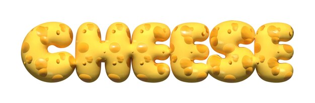 Renderización 3D de la palabra queso Textura realista del queso Elemento gráfico de alimentos