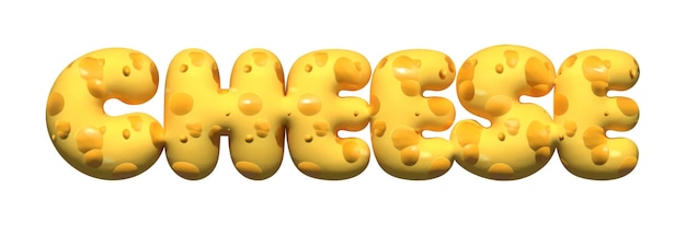 Renderización 3D de la palabra queso Textura realista del queso Elemento gráfico de alimentos