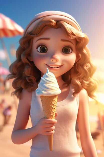 Foto gratuita renderización en 3d del personaje del niño con helado